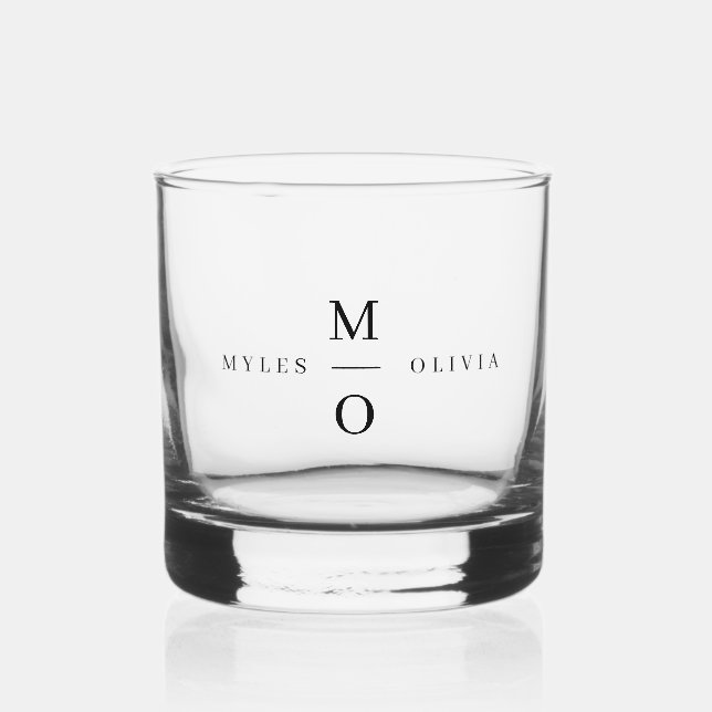 Wedding Monogram Elegant Minimalist Simple Whiskey Glass (Front)