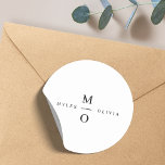 Wedding Monogram Elegant Minimalist Simple White Classic Round Sticker<br><div class="desc">A minimalist monogram wedding design with elegant typography in black on a simple white background. The text can easily be personalised for your special day!</div>
