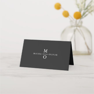 Wedding Monogram Elegant Minimalist Simple White  Place Card