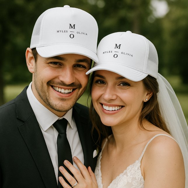 Wedding Monogram Elegant Minimalist Simple White Trucker Hat (Creator Uploaded)