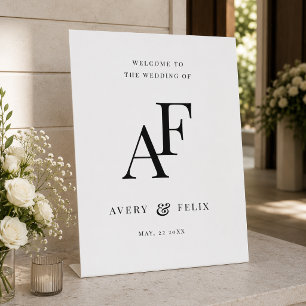 Wedding Monogram Elegant Minimalist Welcome Pedestal Sign