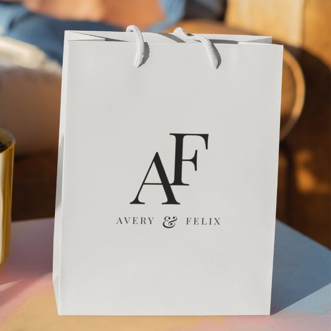 Wedding Monogram Elegant Simple Minimalist Medium Gift Bag (Creator Uploaded)