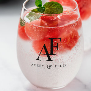 Wedding Monogram Elegant Simple Minimalist Stemless Wine Glass