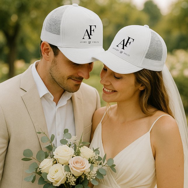 Wedding Monogram Elegant Simple Minimalist Trucker Hat (Creator Uploaded)