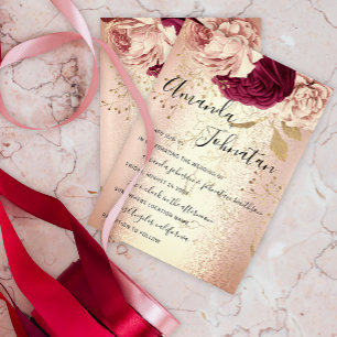 Wedding Monogram Florals BurgundyMarsala Rose Gold Invitation