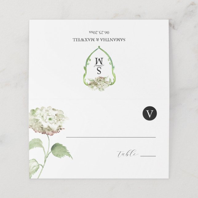 Wedding Monogram Hydrangea Escort Cards (Outside Unfolded)
