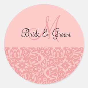 Wedding Monogram In Pink Classic Round Sticker