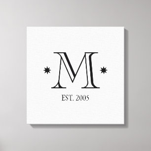 Wedding monogram initial date black white modern canvas print