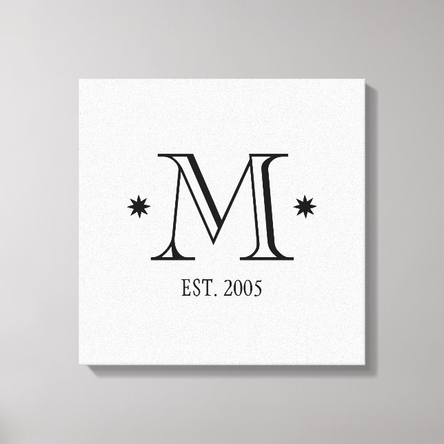 Wedding monogram initial date black white modern canvas print (Front)