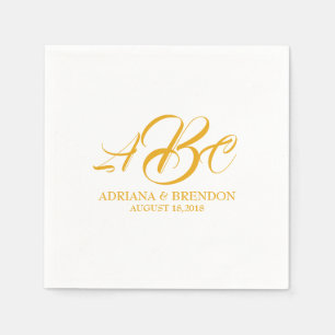 Wedding Monogram Initial Gold White Napkin