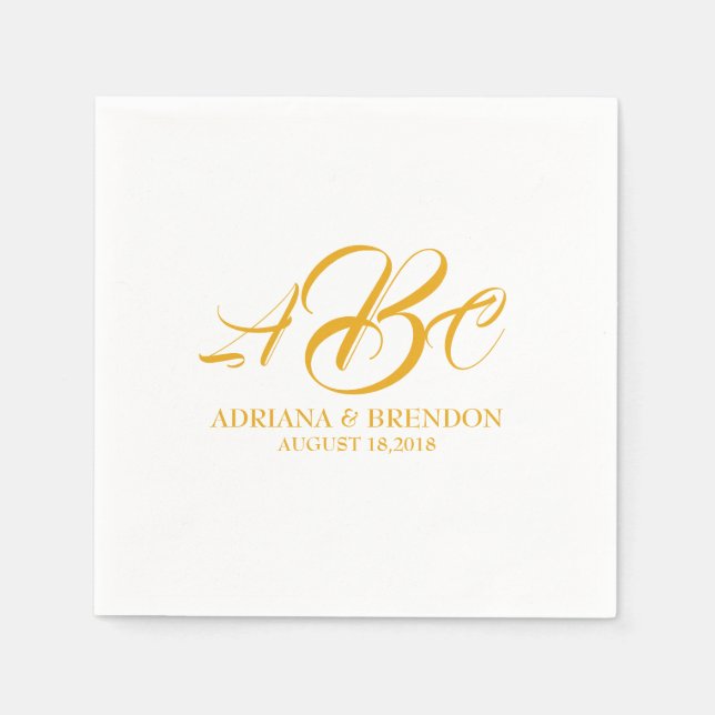 Wedding Monogram Initial Gold White Napkin (Front)