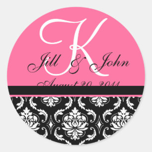Wedding Monogram Initial Names Pink Damask Seal