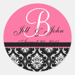 Wedding Monogram Initial Names Pink Damask Seal