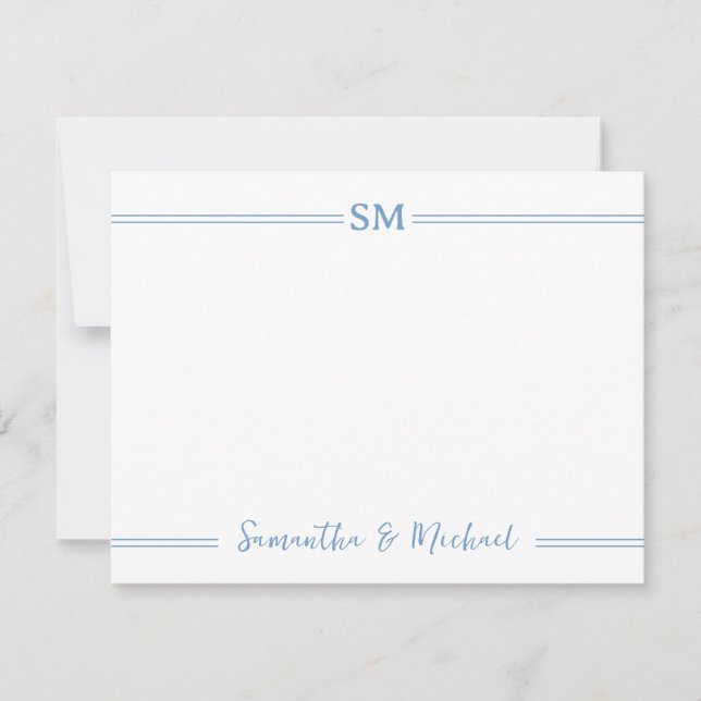 Wedding Monogram Initials Couple Name Blue Lines   Card (Front)