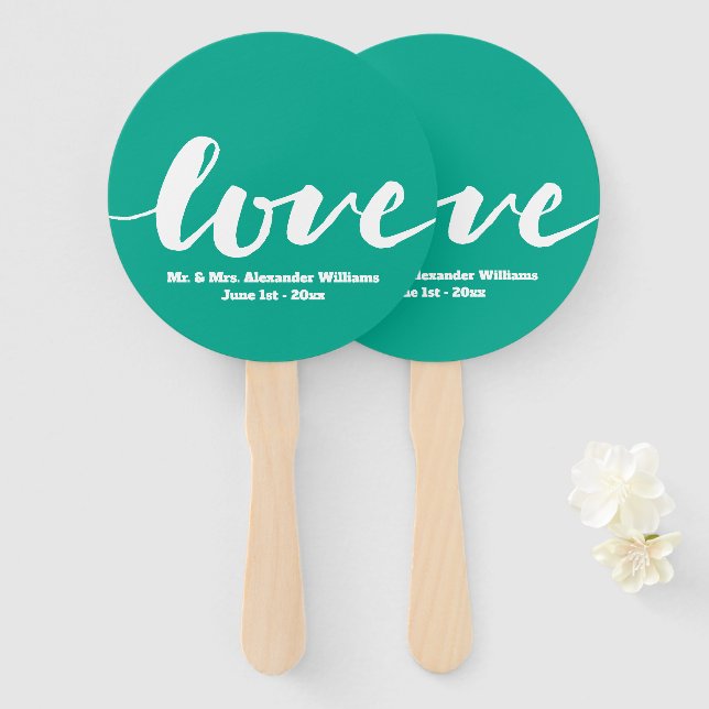 Wedding Monogram Love Modern Handwriting Hand Fan (Front and Back)