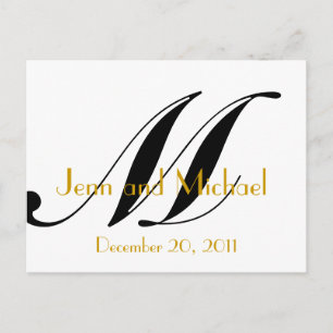 Wedding Monogram M Announcement Card Gold Black