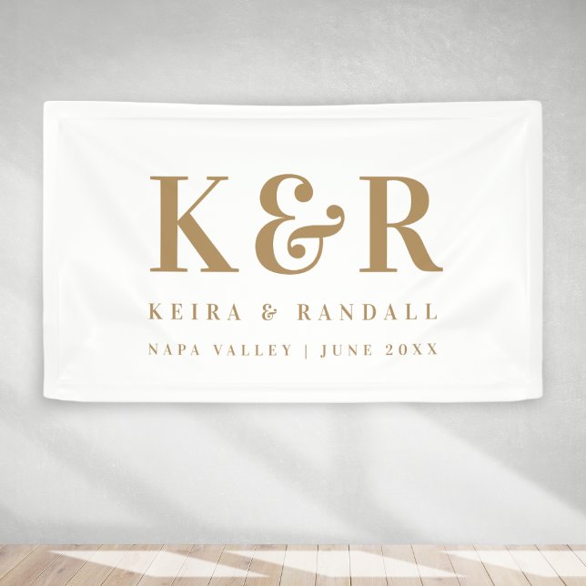 Wedding Monogram Minimal Gold and White Banner (Creator Uploaded)