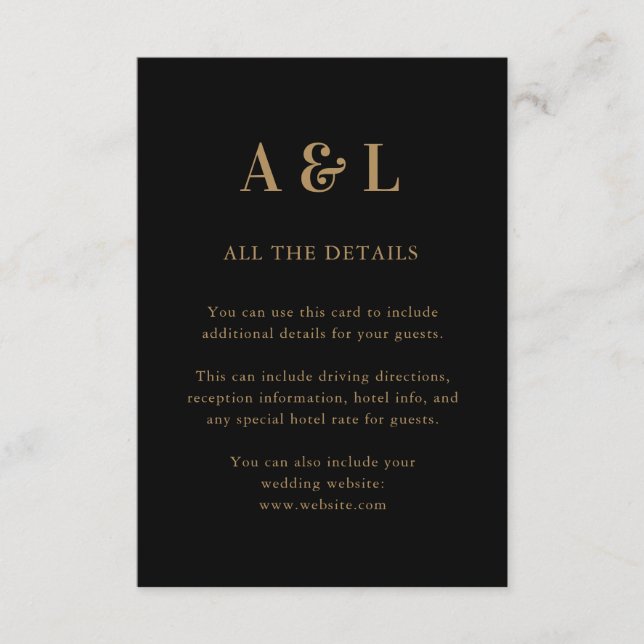 Wedding Monogram Minimalist Black Gold Enclosure Card (Front)