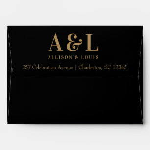 Wedding Monogram Minimalist Black Gold Envelope