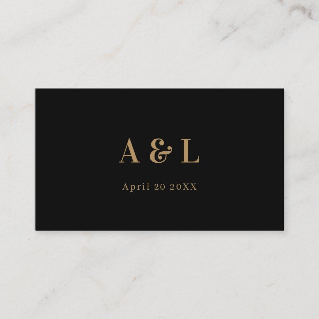 Wedding Monogram Minimalist Black Gold Place Card (Front)
