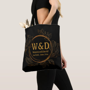 Wedding Monogram Minimalist Simple Elegant Gold Tote Bag