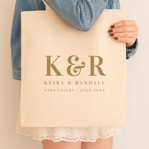 Wedding Monogram Minimalist Simple Elegant Gold Tote Bag