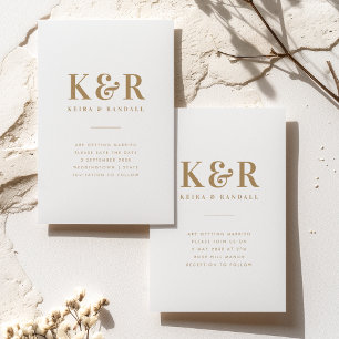 Wedding Monogram Minimalist Simple Gold and White Invitation