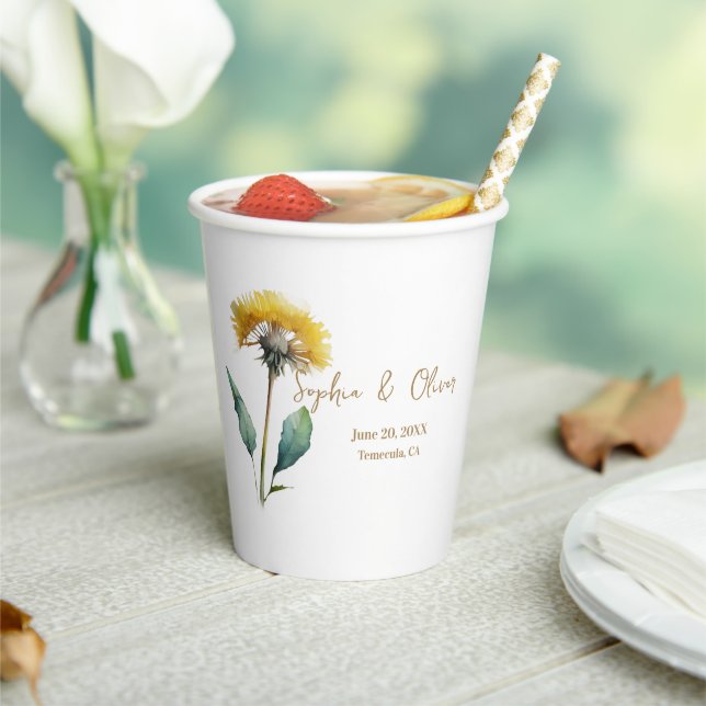 Wedding Monogram Minimalist Simple Gold and White Paper Cups (Insitu)