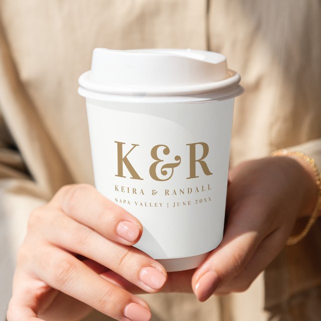 Wedding Monogram Minimalist Simple Gold and White Paper Cups (Creator Uploaded)