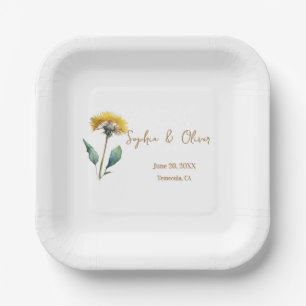 Wedding Monogram Minimalist Simple Gold and White Paper Plate