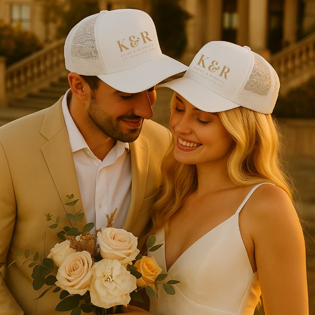 Wedding Monogram Minimalist Simple Gold and White Trucker Hat (Creator Uploaded)