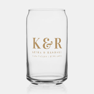 Wedding Monogram Minimalist Simple Gold Can Glass