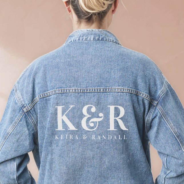 Wedding Monogram Minimalist Simple White Denim Jacket (Creator Uploaded)
