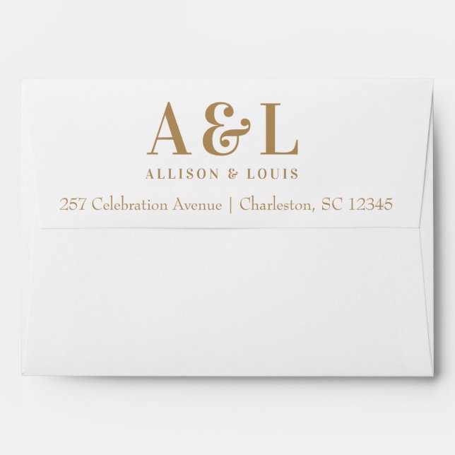 Wedding Monogram Minimalist White Gold Envelope (Back (Top Flap))