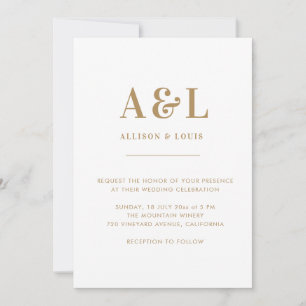 Wedding Monogram Minimalist White Gold Invitation