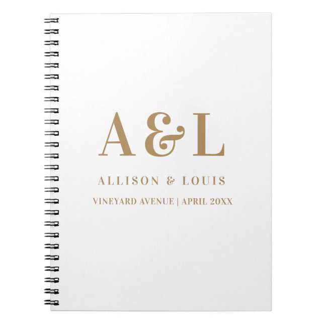 Wedding Monogram Minimalist White Gold Notebook (Front)