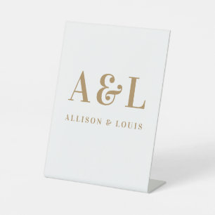 Wedding Monogram Minimalist White Gold Pedestal Sign