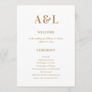 Wedding Monogram Minimalist White Gold Programme