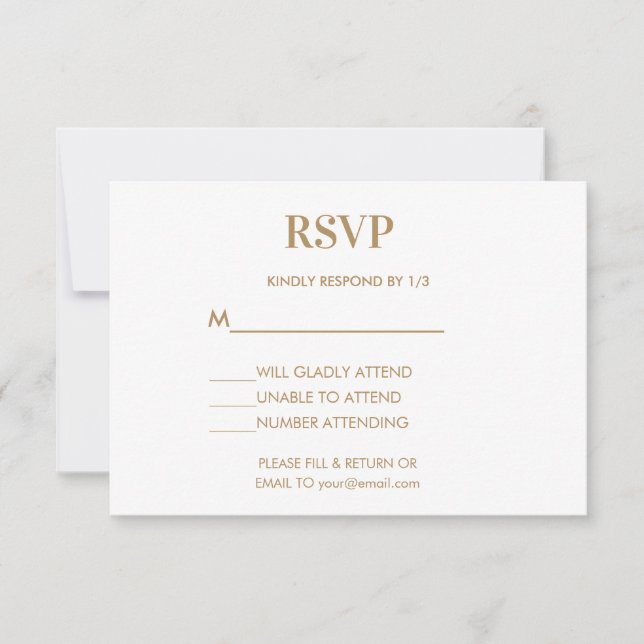 Wedding Monogram Minimalist White Gold RSVP Card (Front)