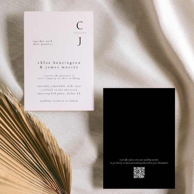 Wedding Monogram Modern Black White Custom QR Code Invitation (Creator Uploaded)