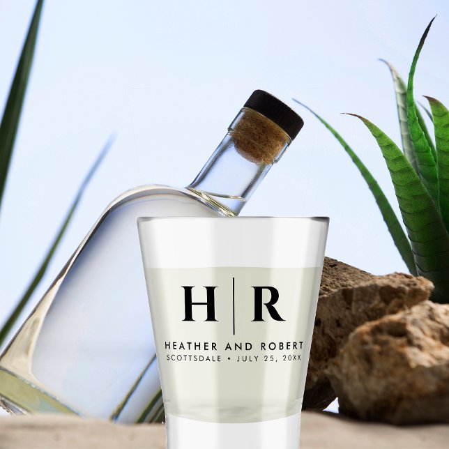 Wedding Monogram Modern Custom Bride and Groom Shot Glass (Creator Uploaded)
