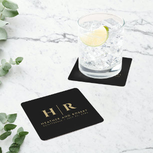 Wedding Monogram Modern Custom Bride and Groom Square Paper Coaster