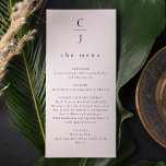 Wedding Monogram Modern Minimal Black White Menu<br><div class="desc">Elevate your wedding tablescape with our Wedding Monogram Modern Minimal Black & White Menu Card. Featuring a sleek design with a personalised monogram, this card combines timeless elegance with contemporary simplicity. The classic black-and-white palette ensures it complements any wedding theme, while the minimalist layout beautifully showcases your curated menu. Fully...</div>