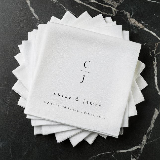 Wedding Monogram Modern Minimal Black White Napkin (Creator Uploaded)