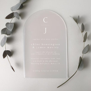 Wedding Monogram Modern Minimal White Arch Acrylic Invitations