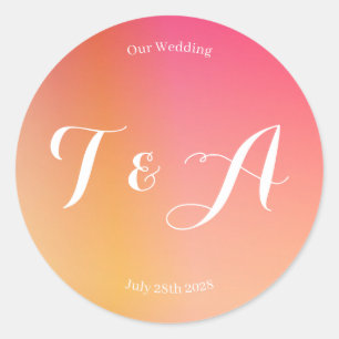 Wedding Monogram Modern Sunset Ombre Classic Round Sticker