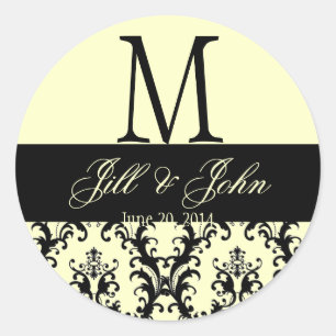 Wedding Monogram Names Date Damask Ivory Seal