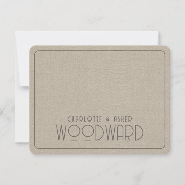 Wedding Monogram Newlyweds Smoky Taupe Linen Card (Front)