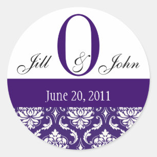 Wedding Monogram O Names Date Paisley Purple Seal