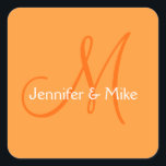 Wedding Monogram Orange Stickers Square<br><div class="desc">Wedding Monogram Orange Sticker design by Elke Clarke © 2008 Customisable.</div>